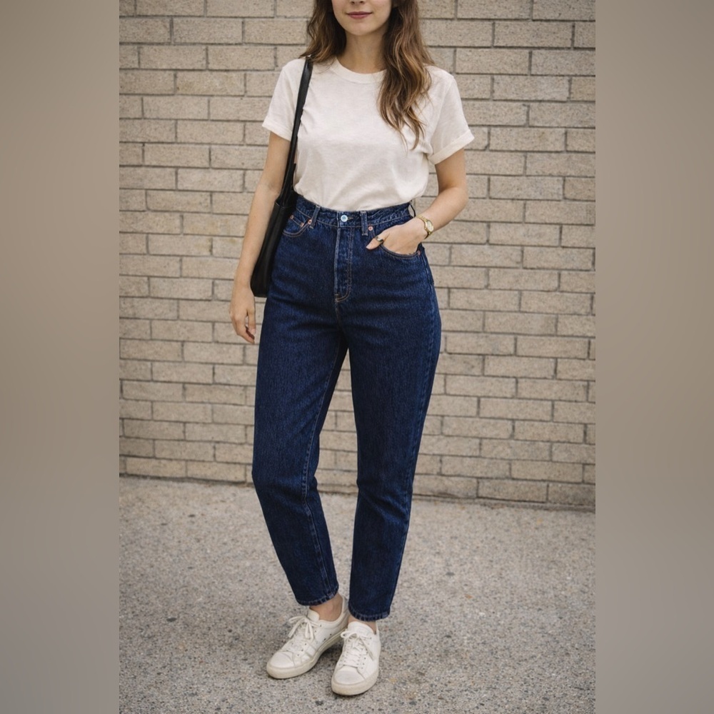 Levis Vintage 1980s Womens Jeans 17501 High Rise 28" Button Fly Dark Wash Denim